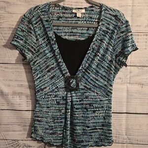 Dress barn womans petite medium short-sleeved blouse blue black